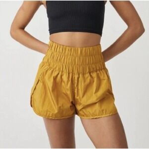 Free People Movement Shorts Gold The Way Home Smocked High Waisted Women’s Med